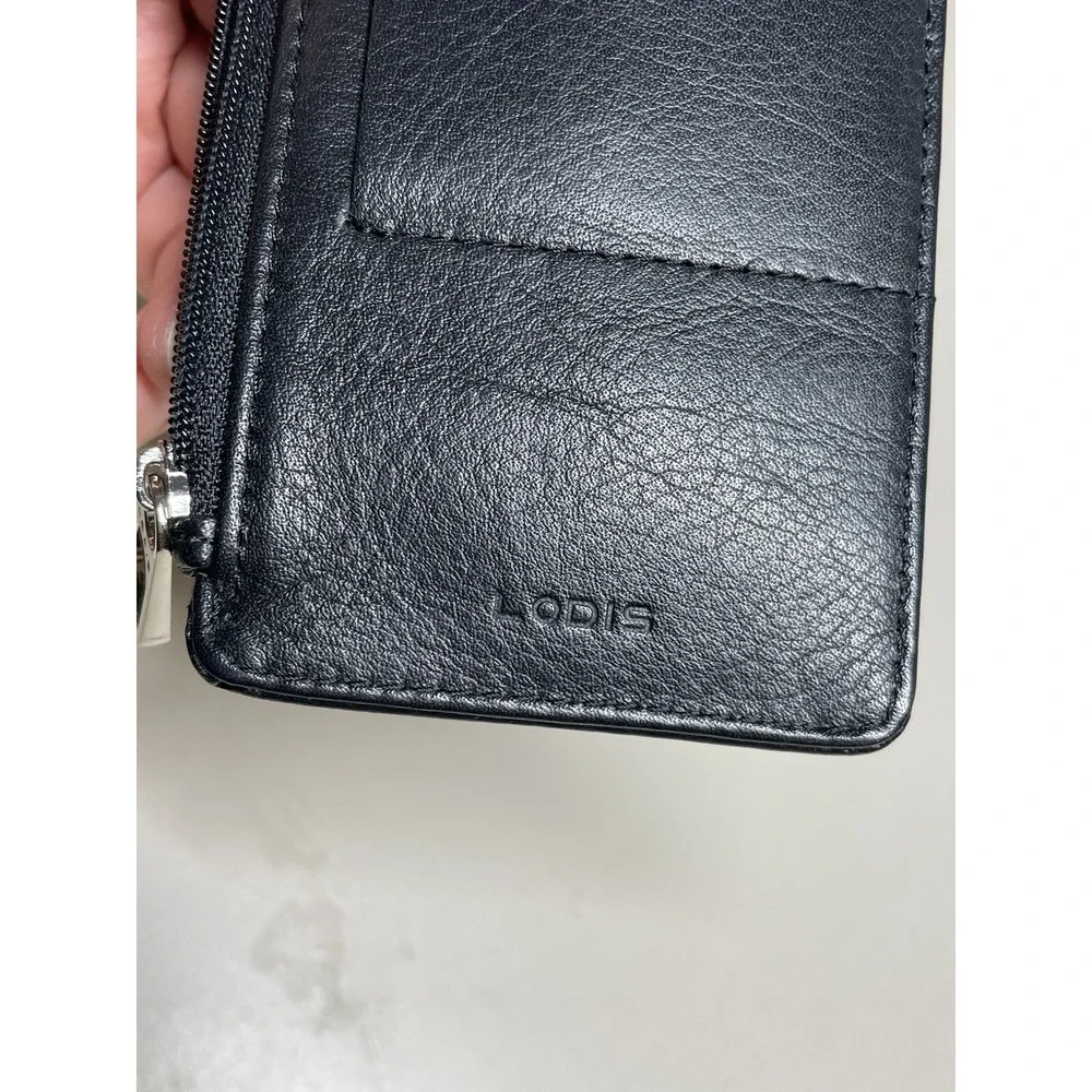 LODIS Black Julia Long Stacker Organizer Leather ID Card, RFD  Zip Top Wallet